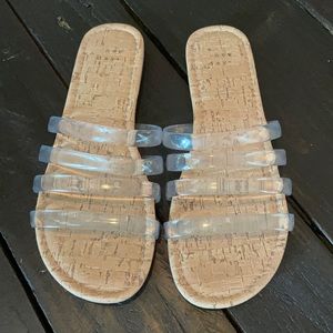 Clear and cork slide sandals